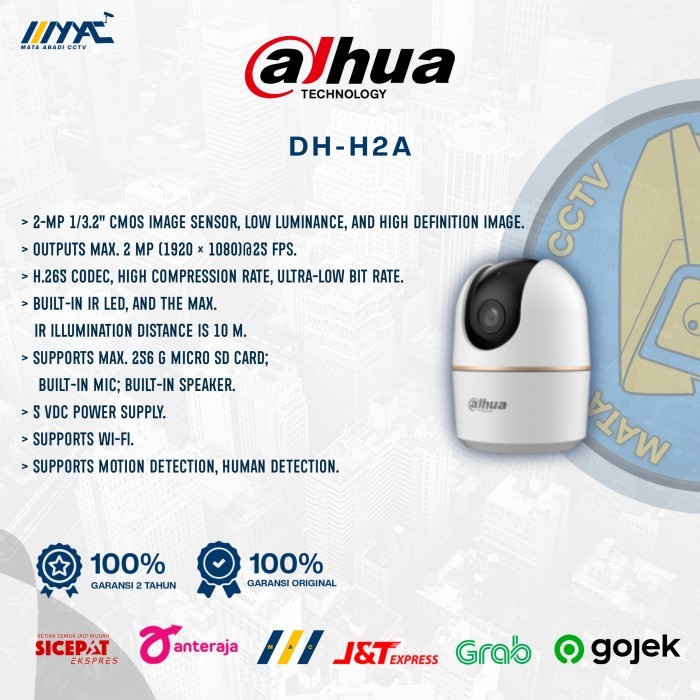 CCTV WIFI Dahua DH-H2A Indoor With AI CCTV 2MP bisa konek NVR/DVR