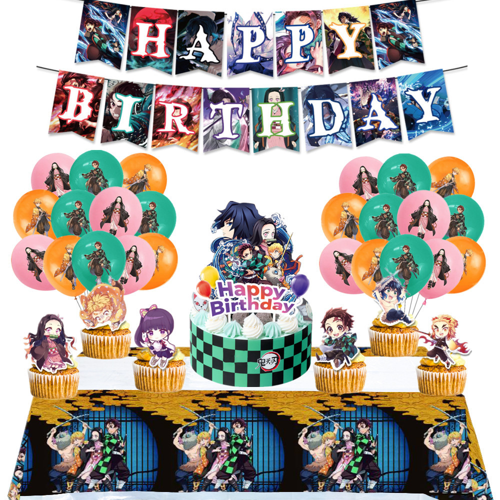 

Demon Slayer Party Decorations Balloons Set Birthday Banner Cake Topper Anime Party Tablecloth Baby Shower Kid Party Supplies