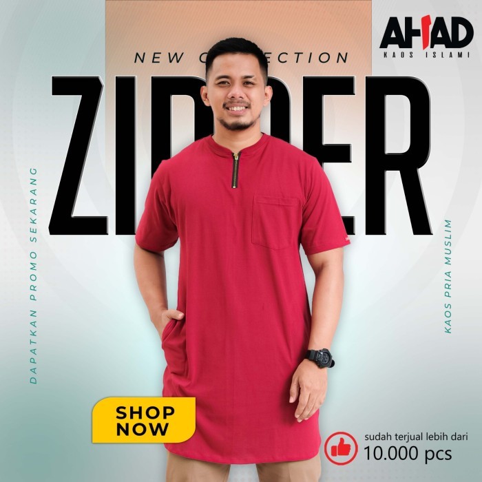 ✔Anh.S✔ -  TERLARIS Kaos Gamis Ahad Zipper Pria Original (AH08) - Maroon, M