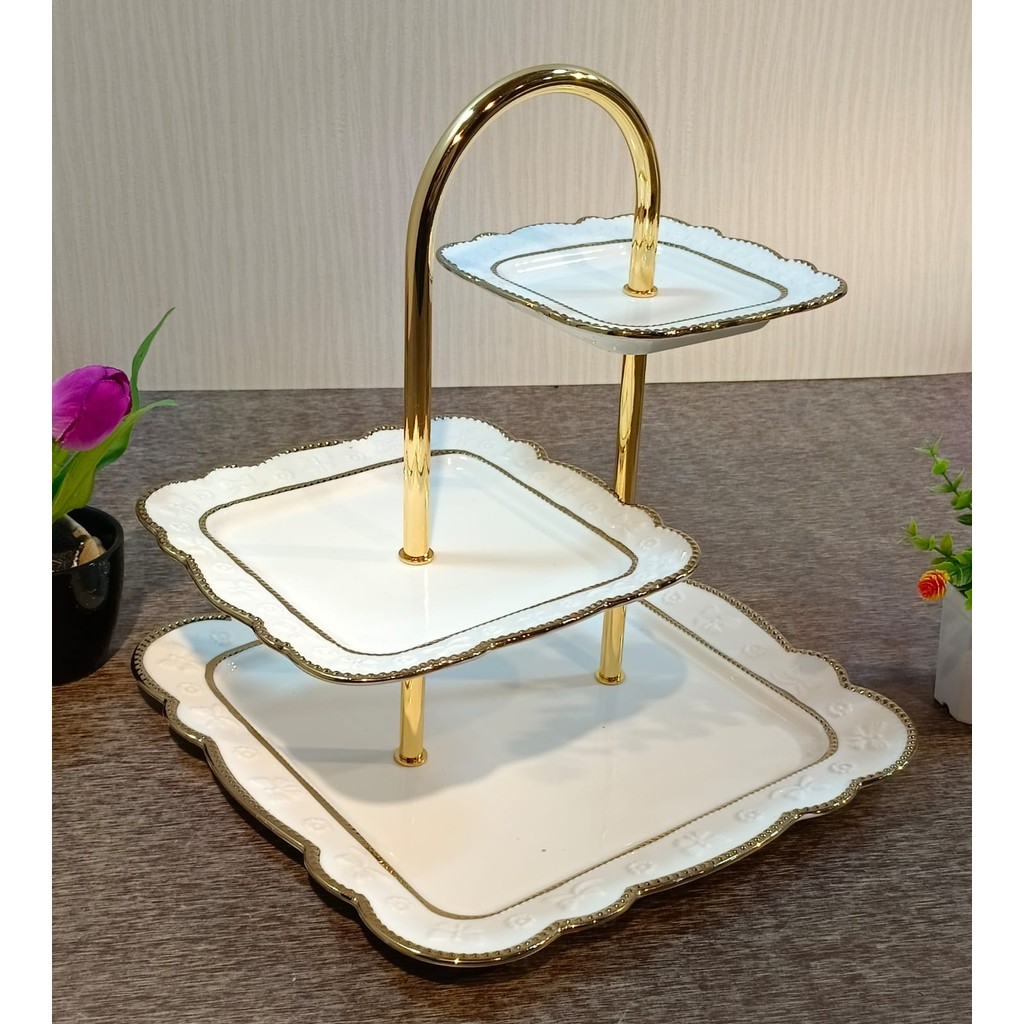 Piring/tempat Kue Persegi Susun 3 model B