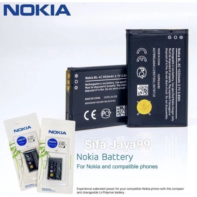 Batre Baterai Battery Nokia BL-4C BL-5C/ BL-4CB/ BL-5CB Original 100% Battery Hp Jadul -BC88