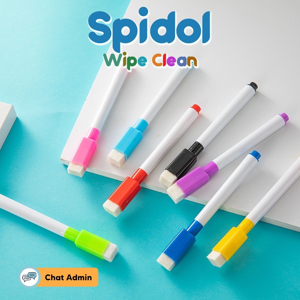 

[Bisa COD] Spidol Whiteboard Papan Tulis Wipe And Clean Spidol Warna + Penghapus