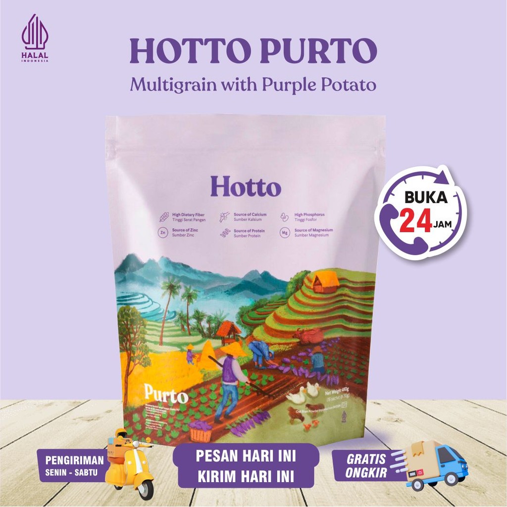 

Hotto Purto Superfood Multigrain/Oat Ubi Ungu - 1 Pouch Original Isi 16 Sachet