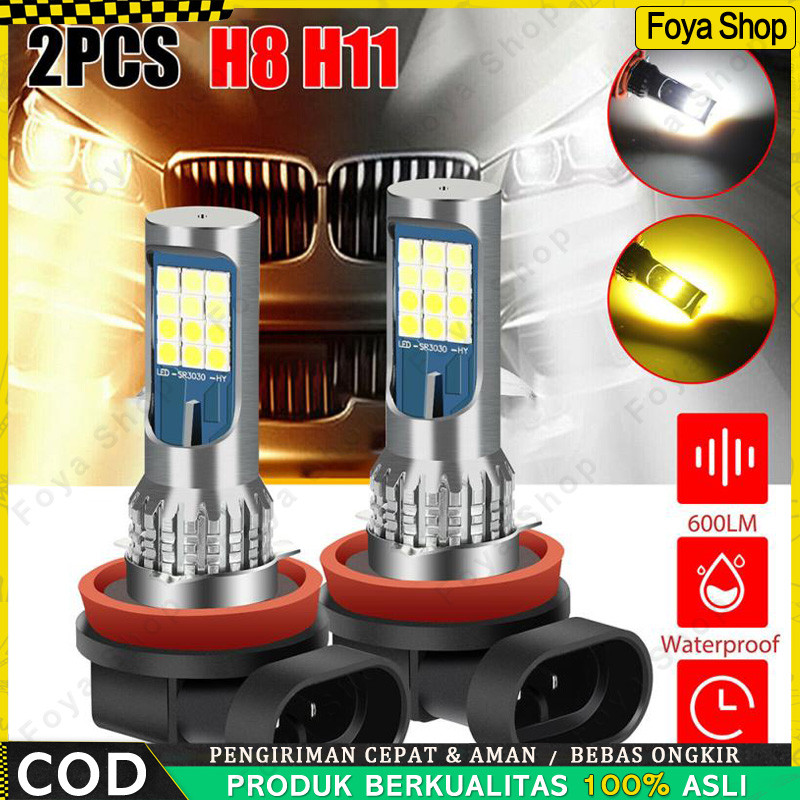 2 Buah Lampu Kabut LED Two Color 24SMD untuk Headlight / Fog lamp Mobil Lampu Depan 3030 SMD 12-24V 
