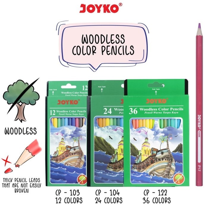 

Joyko Pensil Warna / Colour Pencil Woodless - 12warna cp-103 by Summerstore id
