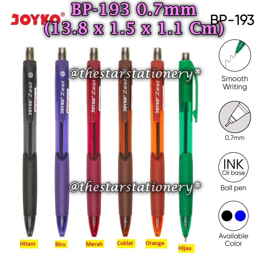 

(1 Biji) Bolpen Joyko BP-193 Zest 0.7 mm Ball Pen Hitam / Pulpen Pena Joyko BP 193 Zest