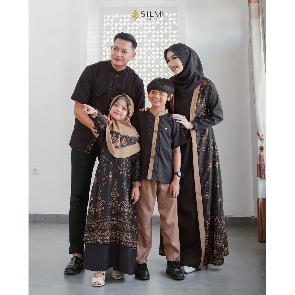 Baju Couple Pasangan Muslim Lebaran Gamis Keluarga Terbaru 2026 Warna Hitam Silmi Family