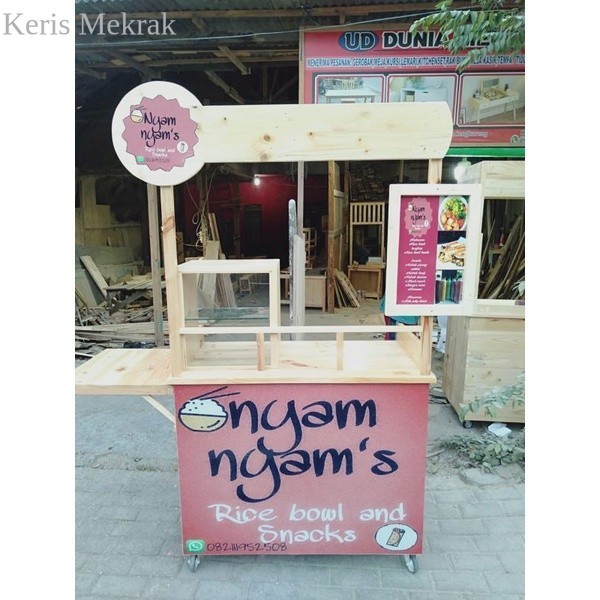 gerobak kayu jati Belanda murah gerobak jualan booth portabel modern minimalis termurah