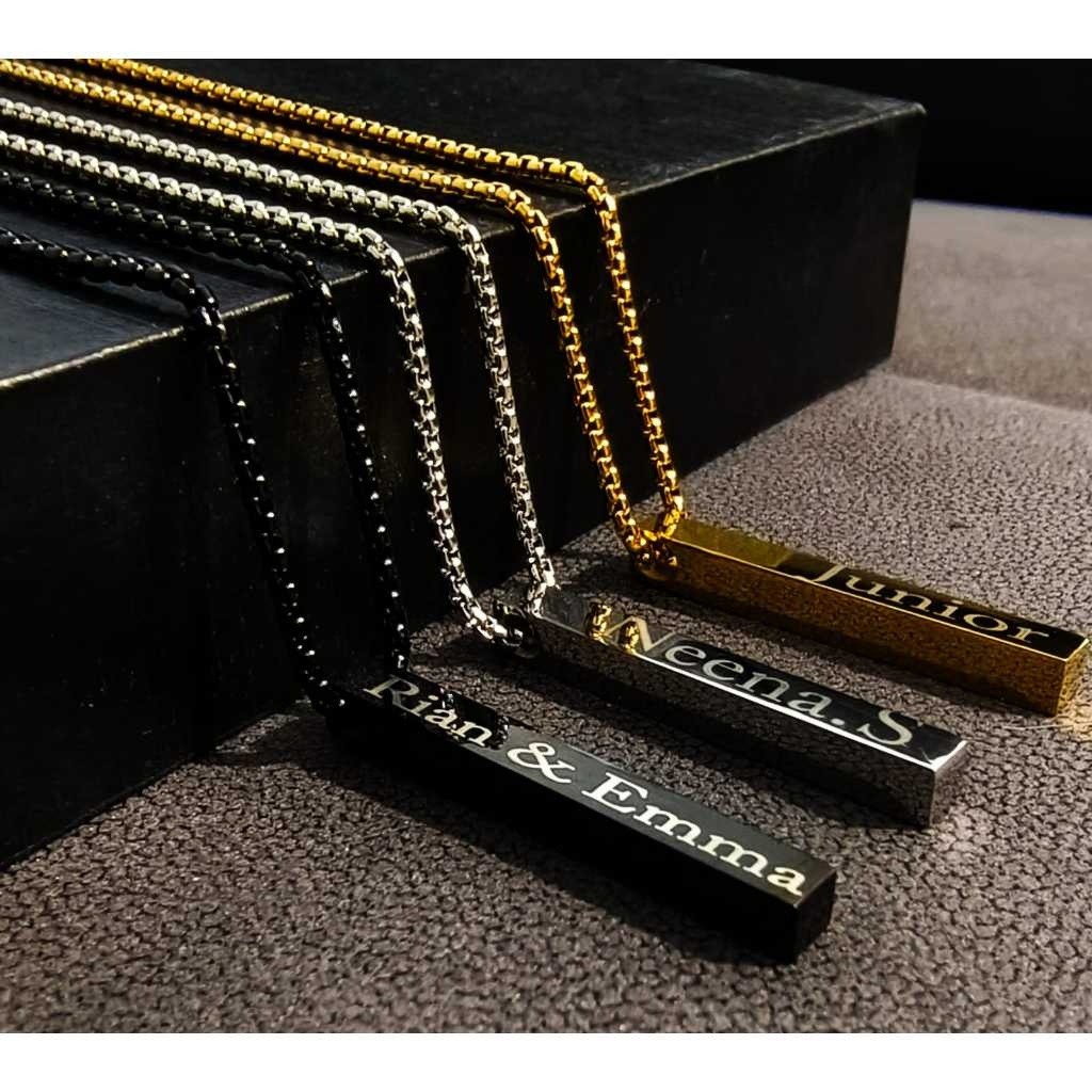 terbaru Kalung Titanium liontin balok bisa custom Ukir Nama (bisa request nama sendiri) bisa untuk c