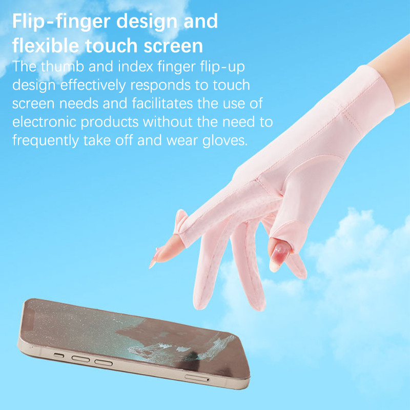 Women Cycling Driving Sunscreen Thin Sun Protection Gloves Mittens Ice Silk Gloves Anti-UV Gloves