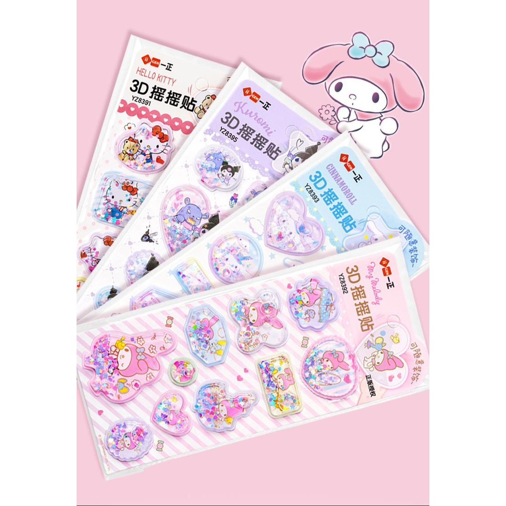 

STIKER KUROMI 3D WATER SEAL / STICKER CINAMOROL ISI AIR MANIK / STIKER AIR GLITTER ANAK 3D WATER SEAL