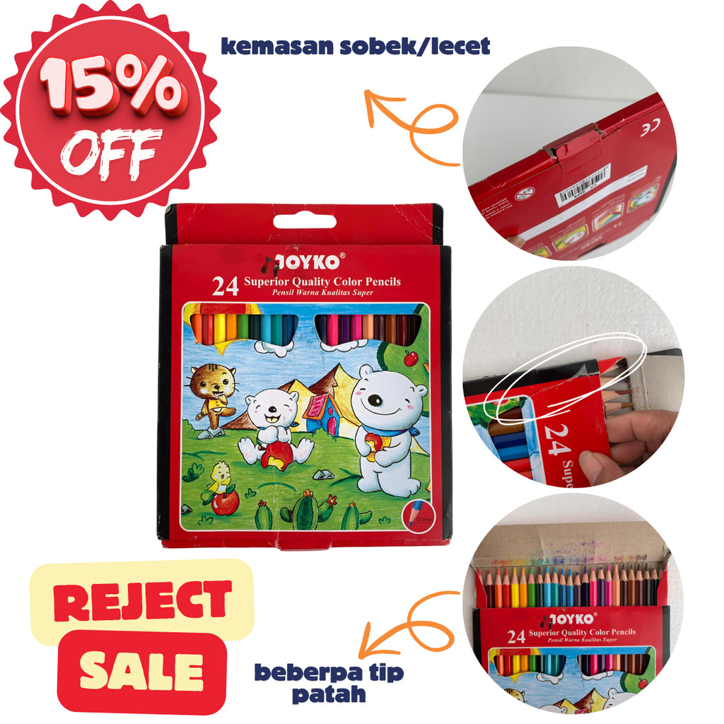 

REJECT SALE - Pensil Warna Joyko 24 Superior Quality Color Pencils (CP-24PB)