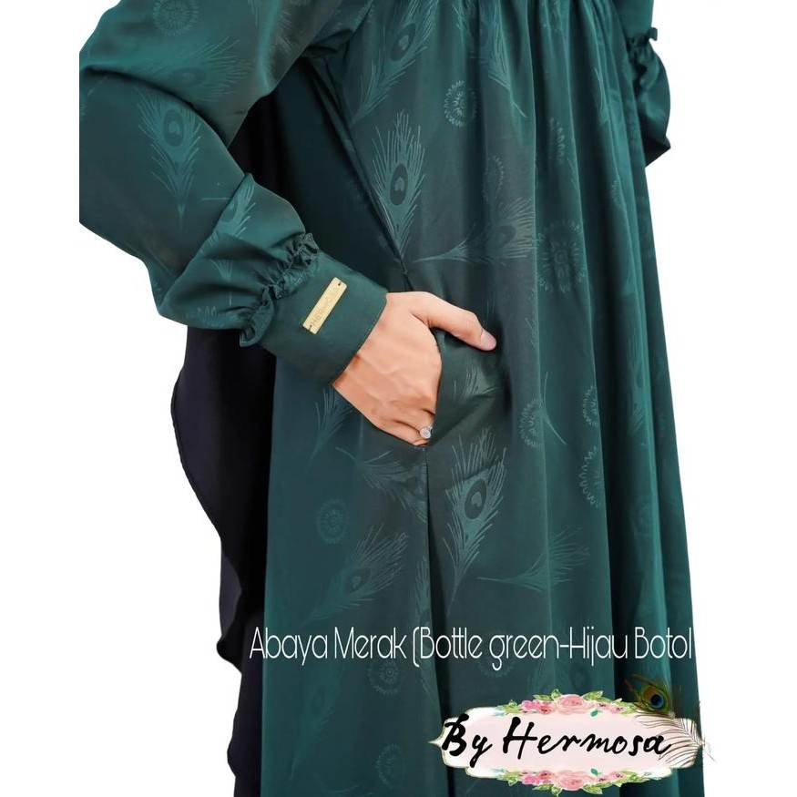 [Abaya Merak Hermosa] Abaya embos hermosa motif merak warna hijau botol-Abaya motif embos hermosa hi