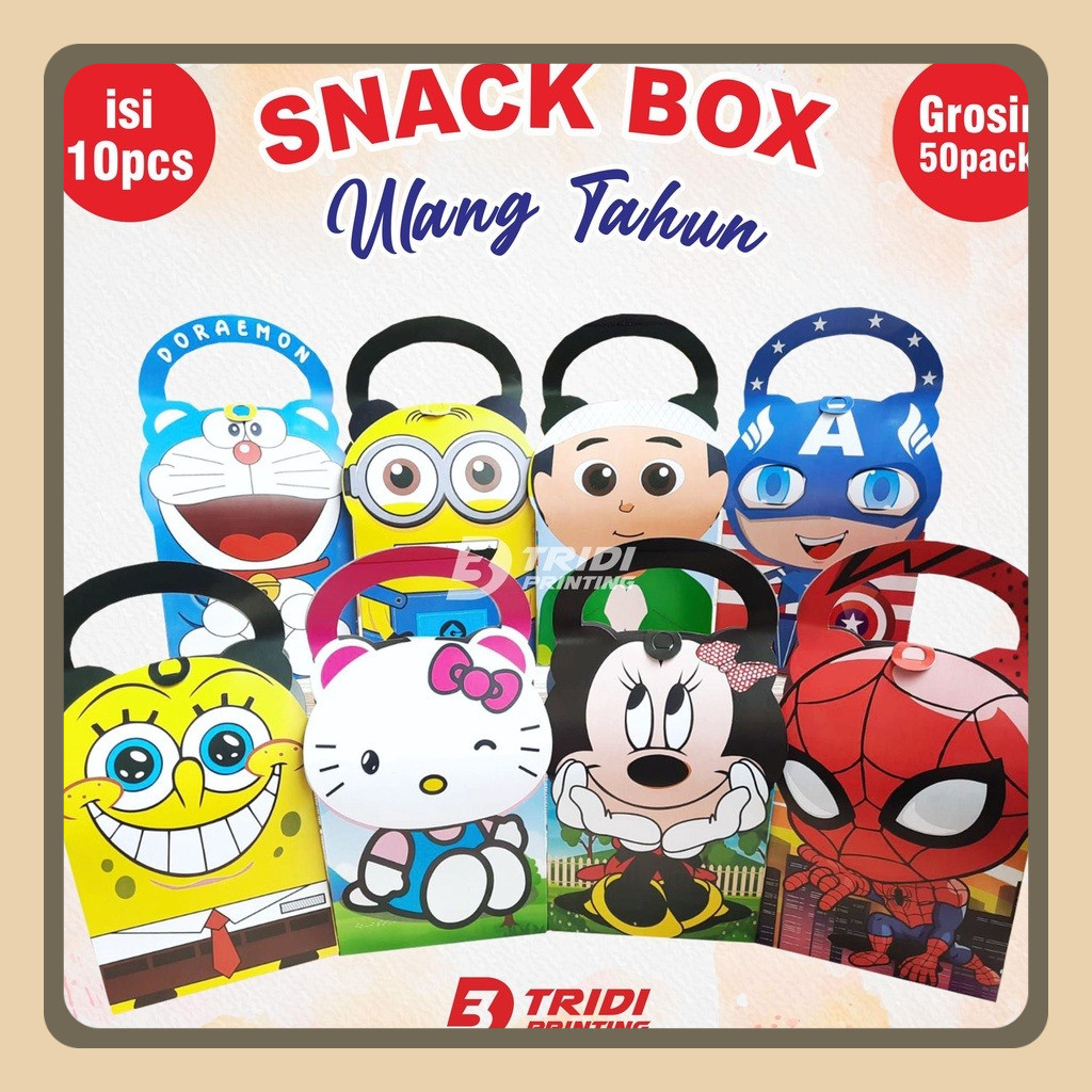 

(isi 10pcs) Snack Box karakter/ tas Ultah Aqiqah Tedhak siten