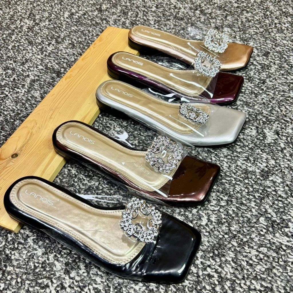 Sandal MELISA Sandal Flat Teplek Mika Transparan | Sendal Flat Wanita Slip On Cassual 2 Cm