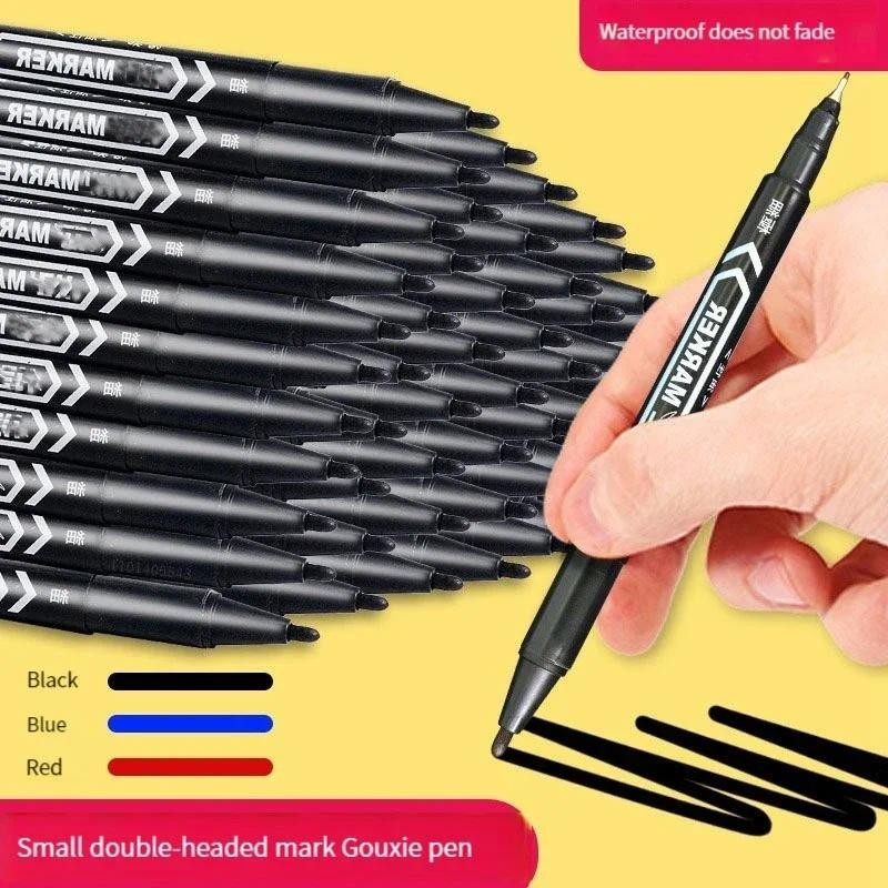 

6/12pc Set Waterproof Oily Color Double Tip Permanent Markers Fine Tip Thick Tip Black Ink Drawing Pens Supplies Stationer