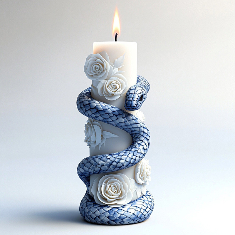 

3D Rotating Snake Relief Candle Silicone Mold DIY Geometric Skull Flower Snake Aromatherapy Gypsum Resin Mold Halloween Gift
