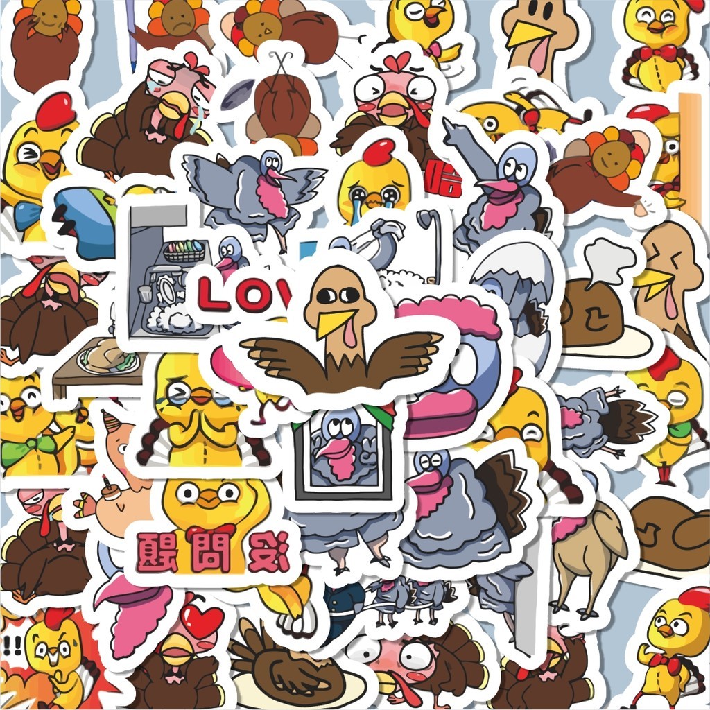 

100PCS Lucu Sticker Hewan Kalkun Lucu Anti Air Stikers Berperekat Waterproof Sticker Decal Buat Motor Helm Buku Journal Koper Casing HP Laptop Botol Minum
