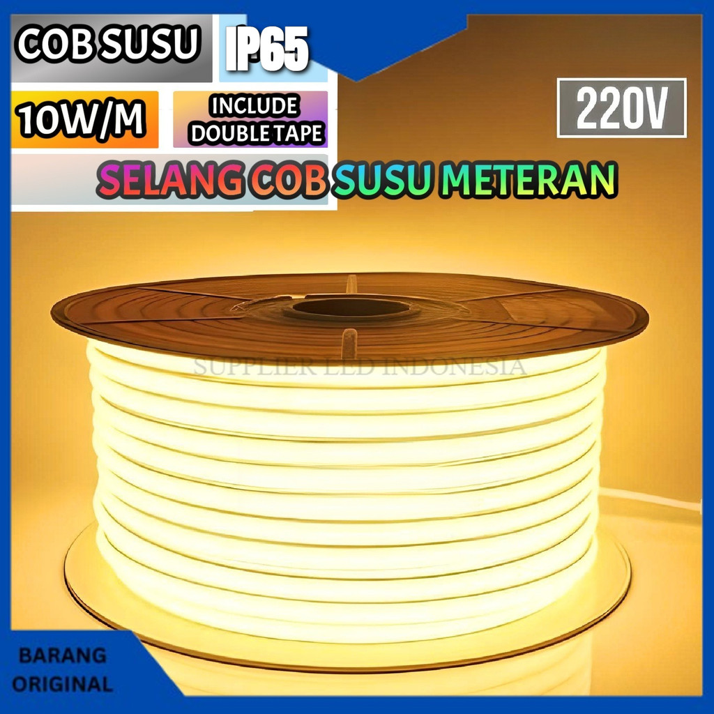 Lampu Selang COB Susu 220V Bisa POTONG per 10CM LANGSUNG TEMPEL Led Strip Dotless Anti Air IP65 Mete