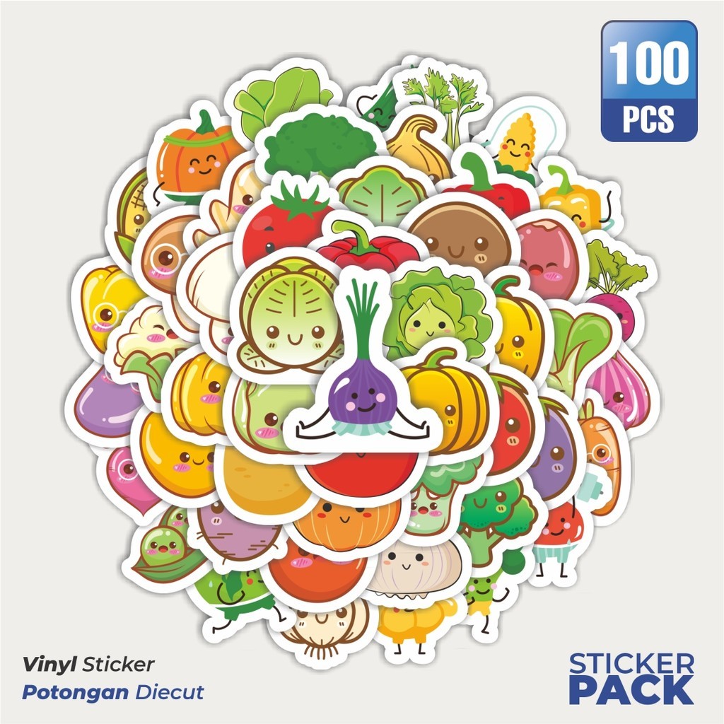 

Stiker Vinyl Stiker Kartun Sayuran Lucu Waterproof Aesthetic- Untuk Laptop, Motor, dan Helm - Paper Stationery Pack