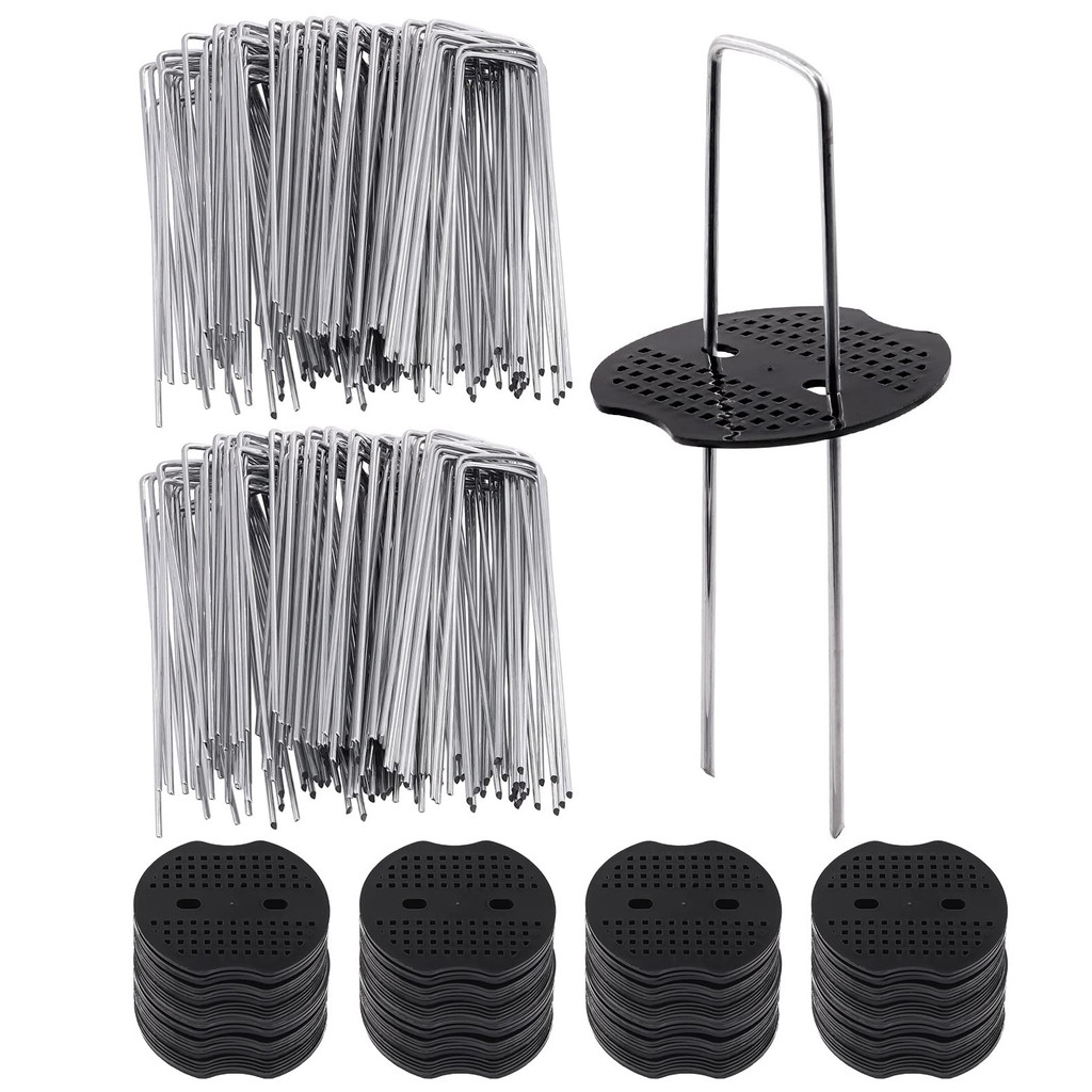 

4/6 Inch Landscape Staples 11 Gauge Garden Staples, Galvanized Yard Lawn Stakes U-Shaped Pins Ground Anchors With 50 Gaskets