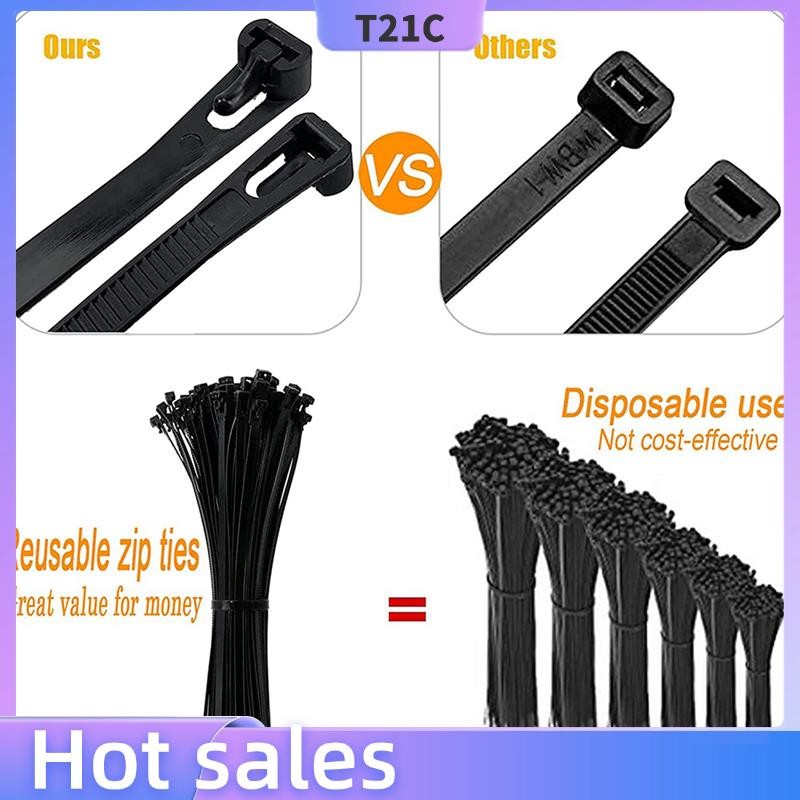 

T21C Releasable Zip Ties 12Inch Heavy Duty Zip Tie Thick Black Cable Ties 100Lb Tensile Strength Nylon Cable Wire Ties 200Pcs