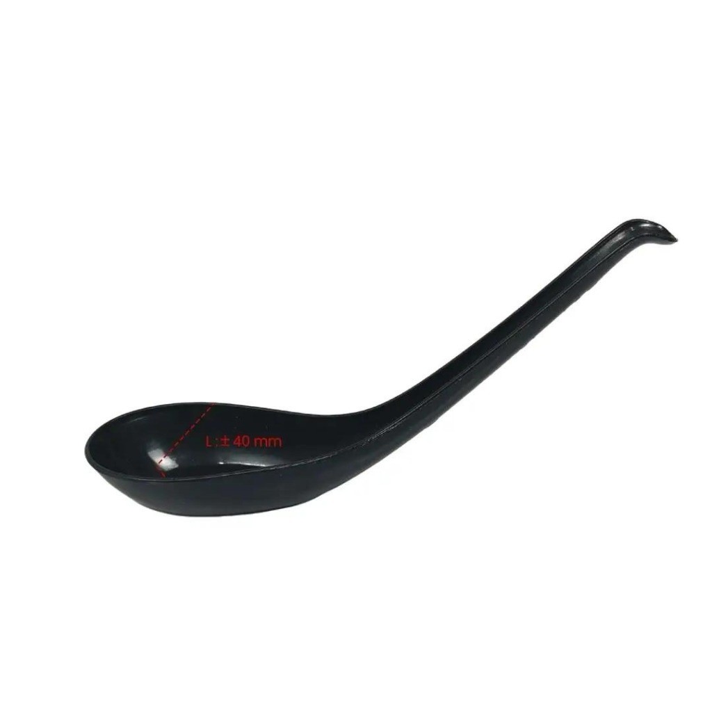 Luxelane_Shop (12 Pcs) 1 Lusin Sendok Bebek Ramen Hitam Sendok Makan Bubur Plastik Sendok Sup