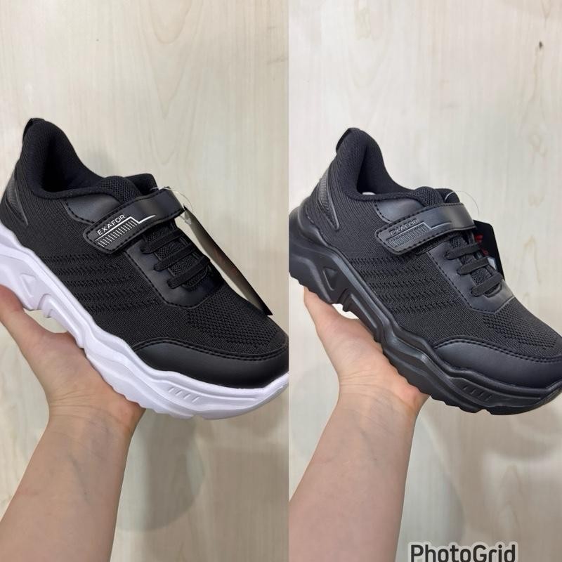 SEPATU SEKOLAH EXAFOR GROOVY HITAM PUTIH HITAM HITAM SNEAKERS ANAK