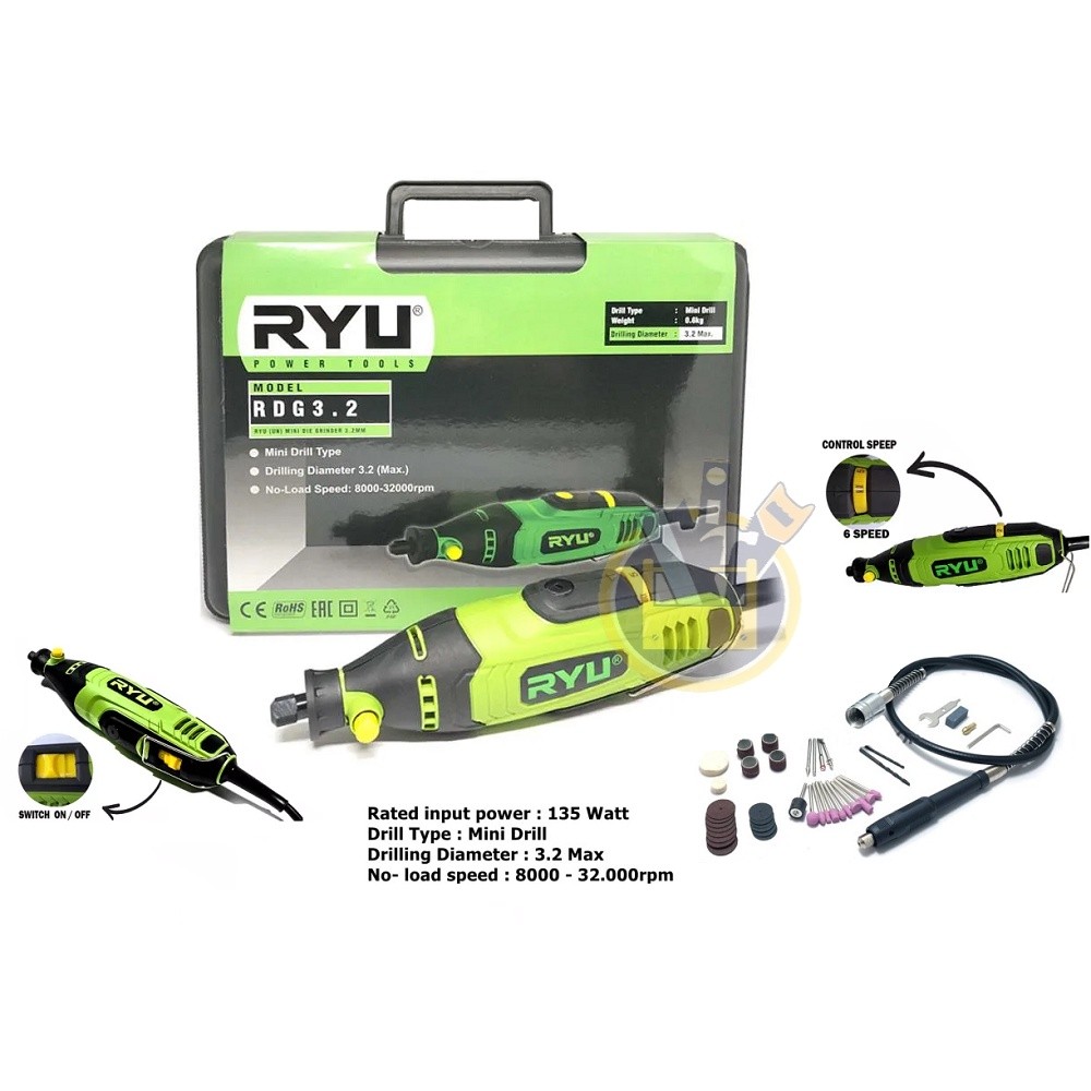 Gerinda Mini Die Grinder RYU RDG 3.2 Mesin Mini Grinder Gurinda Botol Bor Tuner Cuner Porting Ukir