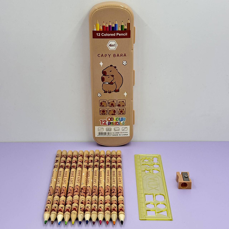

1Set Cartoon Cute Capybara Wooden Colored Pencils Ruler Pencil Sharpener For Children Drawings Art Colored Pencil Set Gifts