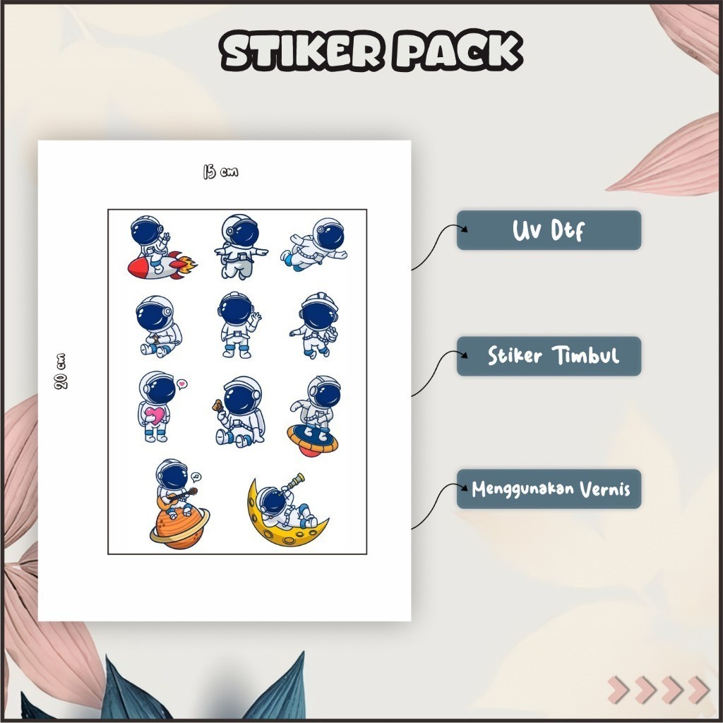 

Stiker Sticker Setiker Setikker Pack UV DTF Motif Astronot Luar Angkasa Keren Putih Abu-Abu P38