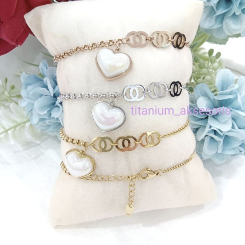 gelang rantai titanium fashion 2 model rantai love putih besar anti karat
