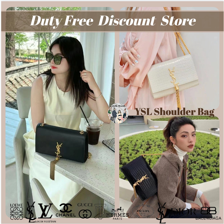 YSL Saint Laurent Bag Model KATE Striped Cowhide Medium  Tas Bahu  Tas Rantai  Tas Bahu Kewajiban