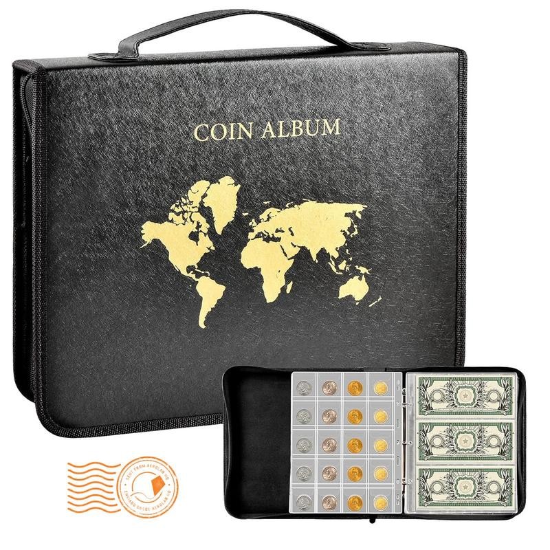 

Coin Collection Book 200/300 Lattice Portable Coin Storage Leather Book PVC Transparent Loose-leaf Badge Copper Collection Album