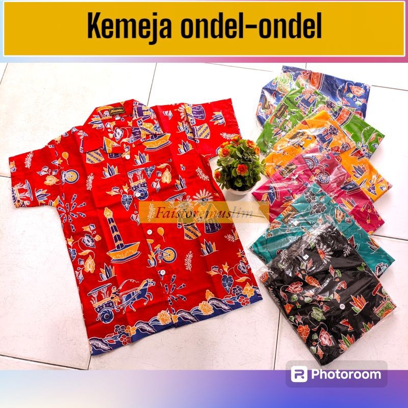 ML98IO Seragam Sekolah Batik ondel ondel  lengan pendek/Kemeja Batik ondel ondel sekolah anak SD