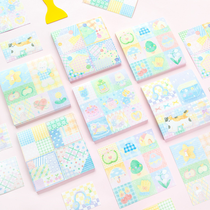 

50pcs Time and Space Sells Love Patchwork Sticky Notes, Cartoon Student Message Notebooks