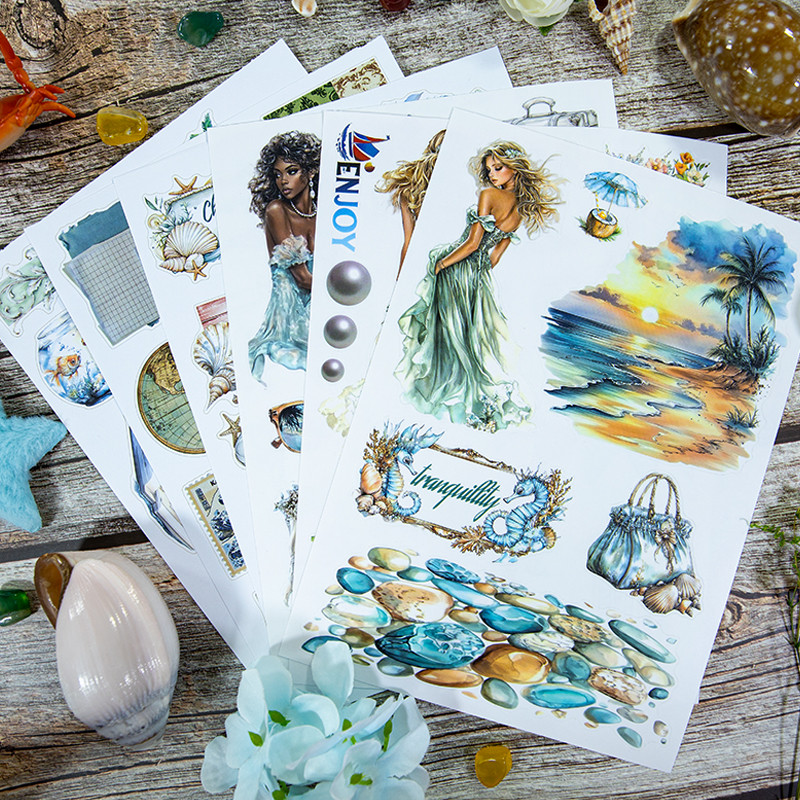 

20Sheets Summer Beach Girl Collage Aesthetic Decorative Sticker Book PET Washi Sticker Material Paper Scrapbooking Journal