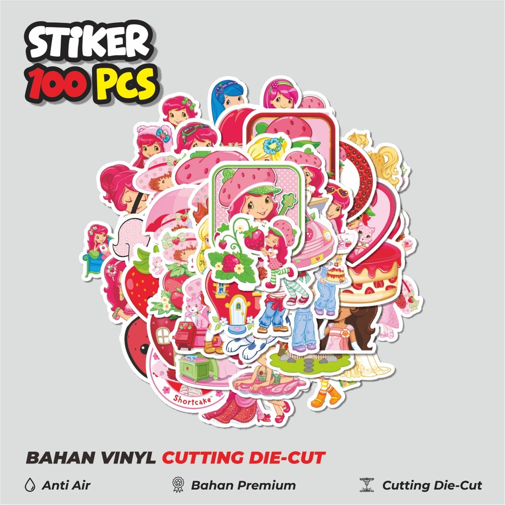 

Terbaru! 50 pcs Stiker Strawberry Shortcake Series 1 Dekorasi Lucu Kreatif untuk Notebook, Skateboard, HP