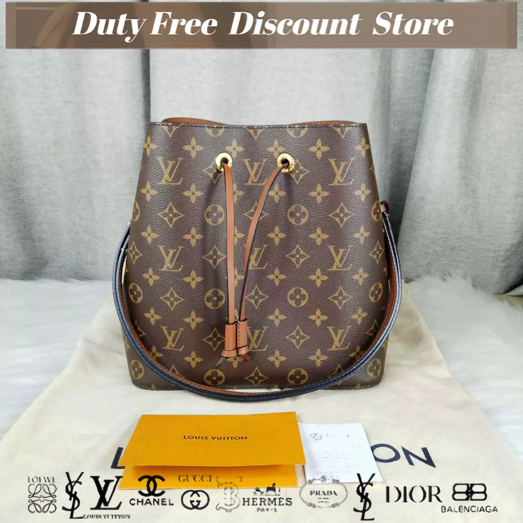 Louis Vuitton Louis Vuitton Tas NEONOE Brown Stripe Monogram Drawstring Bucket Bag Wanita Tas Bahu T