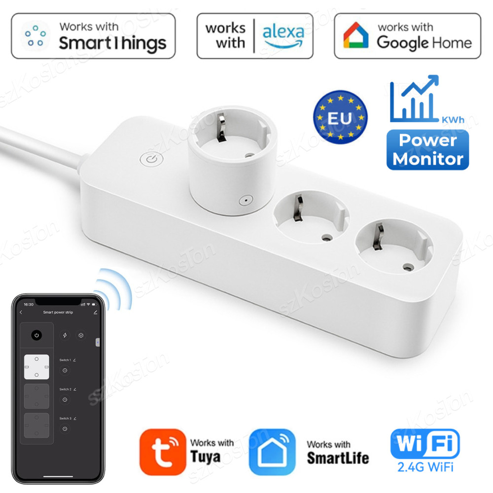 Tuya WiFi Smart Power Strip 3 EU Plug Smart Socket with Power Monitor Home Appliances Timer Outlet f