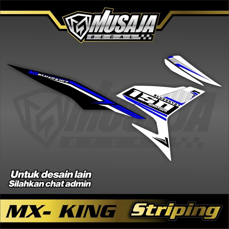 Striping mx king putih biru hitam transparan uv glossy non full body custom