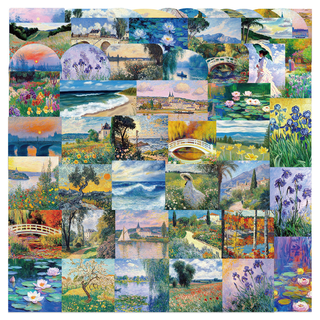 

56pcs Oil Painting Landscape Stickers Waterproof Vinyl Decals for Luggage and Notebooks Assorted Small Sizes Graffiti Cup