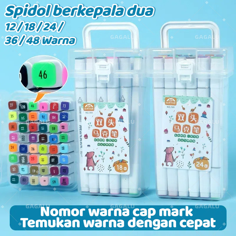 

GAGALU Spidol Set 12/24/36/48 Warna Sketch Marker Spidol Warna 2in1 Spidol Sketsa Double Tip Dasar Berkepala Dua Lukisan Pensil Cat Air Seni Stabilo Art Marker Siswa Sekolah Kantor Pelajar Anak