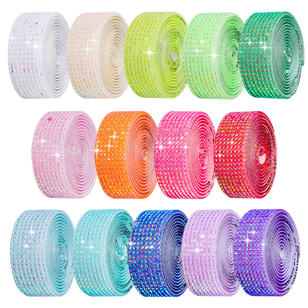 

DUCrystal 4/6/8/12Rows Jelly AB Self Adhesive Motif Rhinestone Ribbon Crystal Trim Sticker for DIY Crafts Clothing Decoration