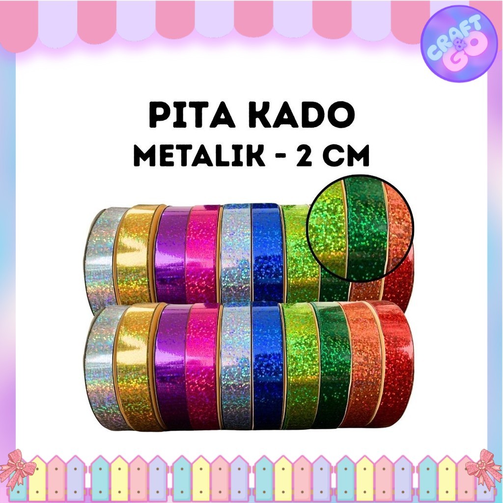 

Pita Kado Plastik METALIK 3/4 inch (2 cm) / Pita Jepang