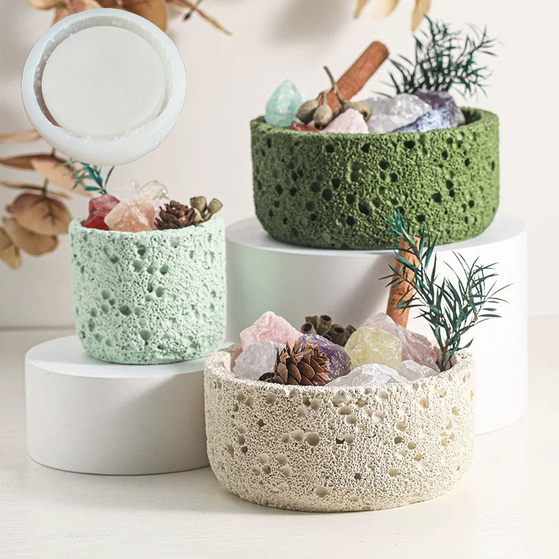 

Round Frosted Flower Pot Silicone Mold DIY Aroma Gypsum Crystal Vessel Resin Concrete Candle Jar Casting Molds Gardening Mould