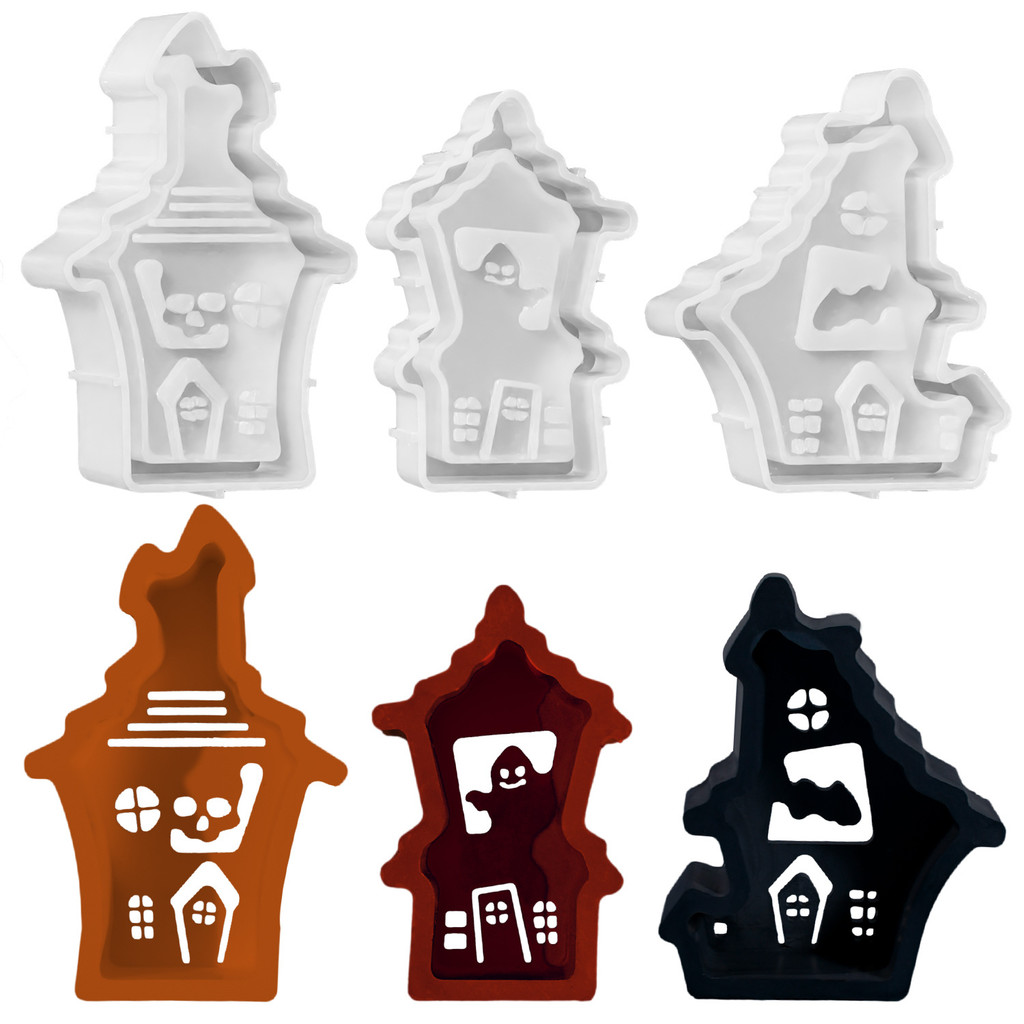 

Halloween Hollow Ghost House Silicone Mold Candlestick Tealight Holder DIY Epoxy Resin Gypsum Aromatherapy Mold Home Decor