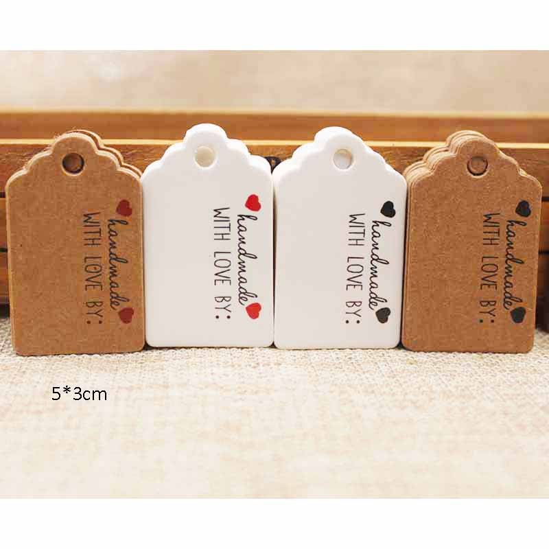 

5x3cmPresent Handmade tag labels Red heart Kraft paper thank you tags for clothing paper gift producdts hang tag 100pcs per lot