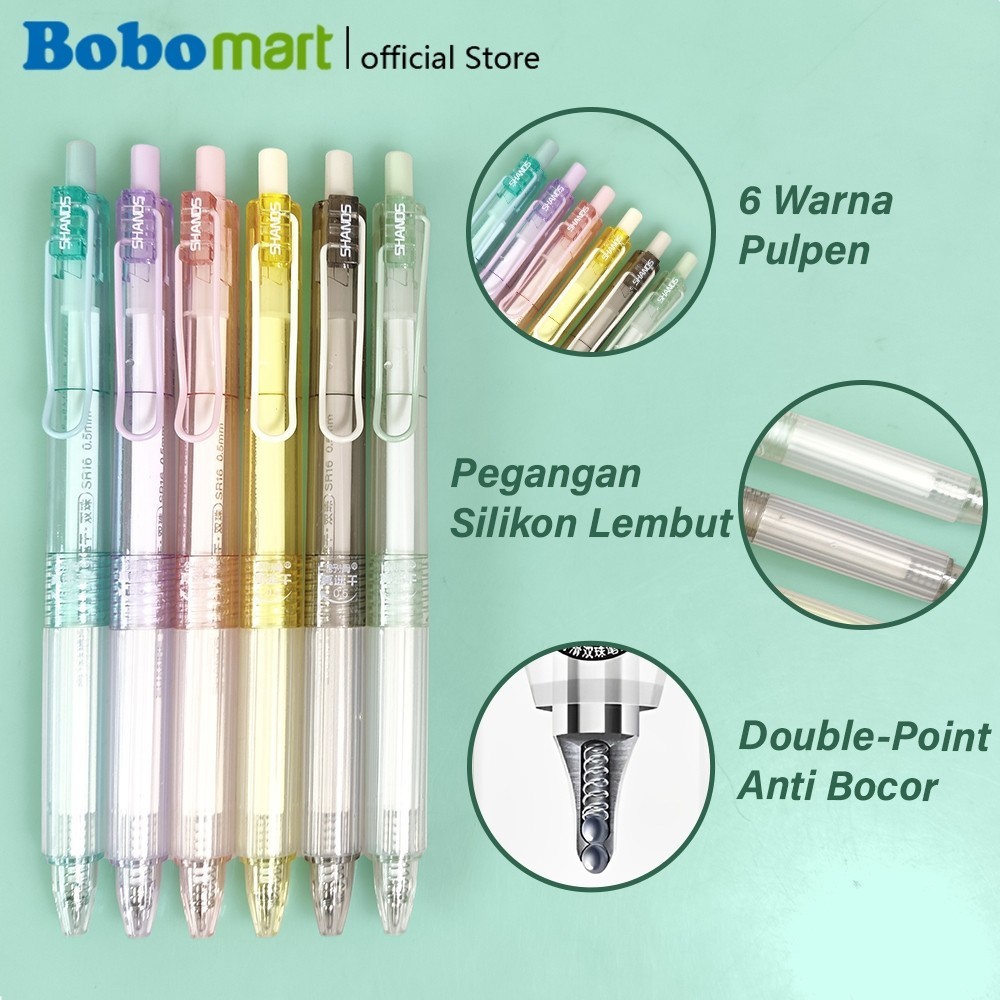

BOBOMART S664-6 Shands 1 PCS Pulpen Cetek Warna-Warni Gel Pen 0.5mm - Bolpoin Tinta Hitam