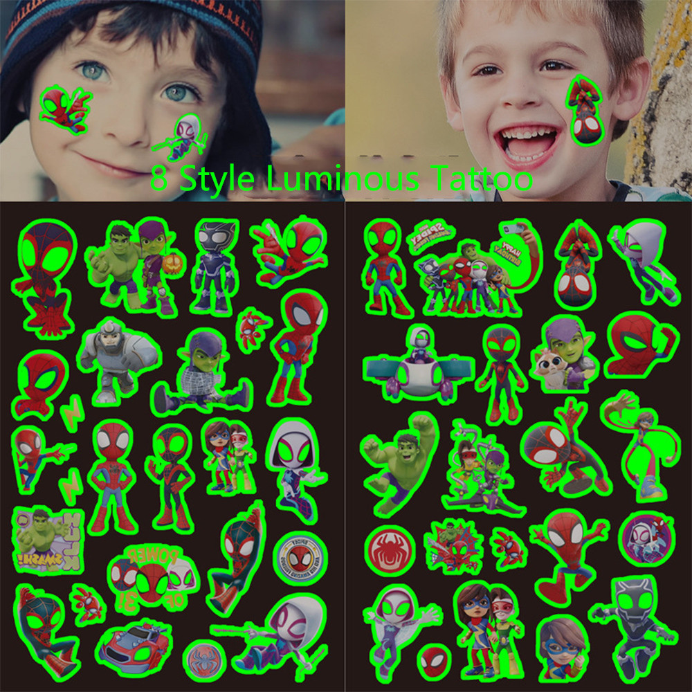 

Disney Luminous Spidey And His Amazing Friends Children Cartoon Temporary Tattoo Sticker Boys Cartoon Toys Waterproof Kids Gift